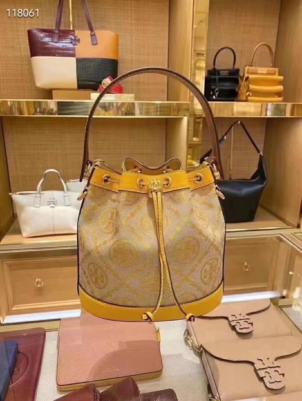 Tory Burch Yellow Monogram Bucket Bag - Women Bags